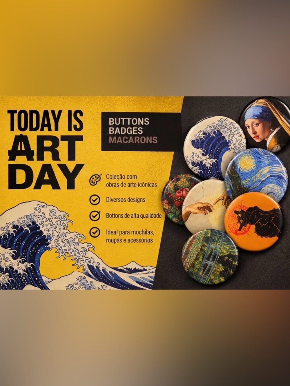 Artistic Button Badge Pack - Blue, White & Multicolor